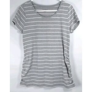 Bumpstart Maternity Short Sleeve Tunic Tshirt Gray White Striped Size Medium